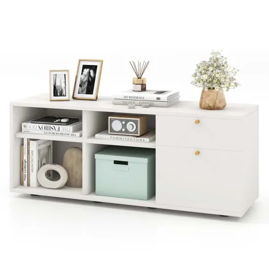 Costway Storage Cabinet with 2 Drawers 4 Cubes Adjustable Feet Floor Display Cabinet White {1}