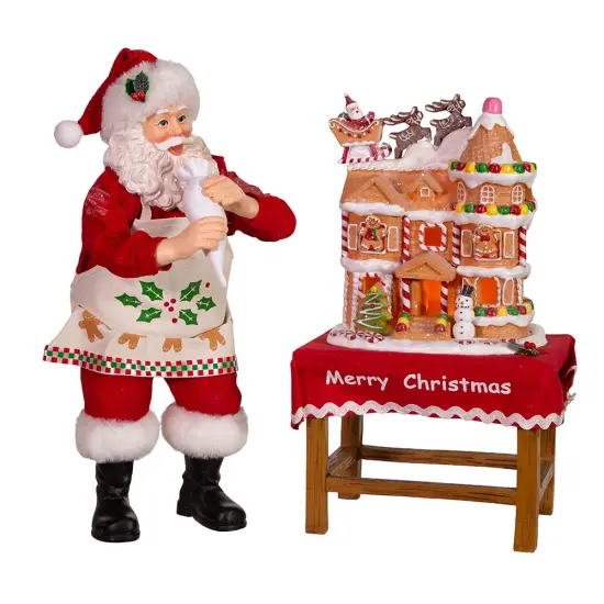 10.5" Fabrich&eacute;&trade; Battery-Operated Santa With Gingerbread Houses, 2-Piece Set {1}