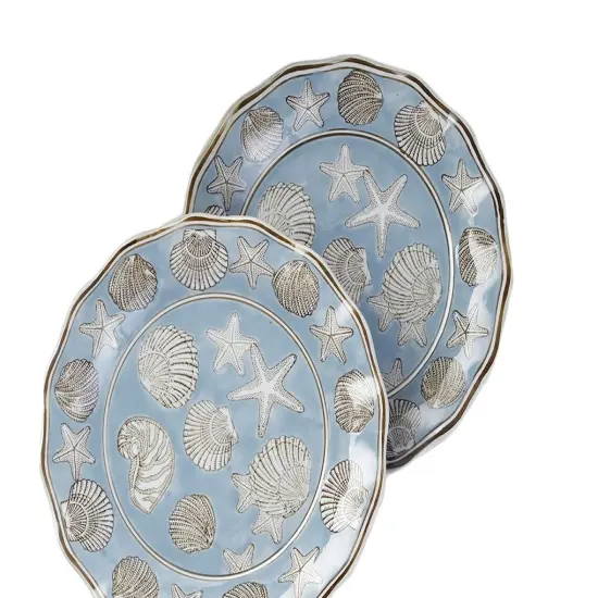 14 1/4 Inch Diameter Seashell Design Round Platter Blue {4}