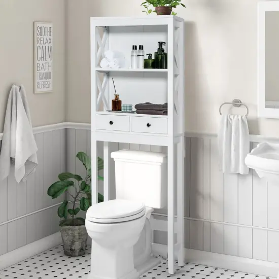 Costway Over the Toilet Storage Rack Bathroom Space Saver with 2 Open Shelves & Drawers {2}