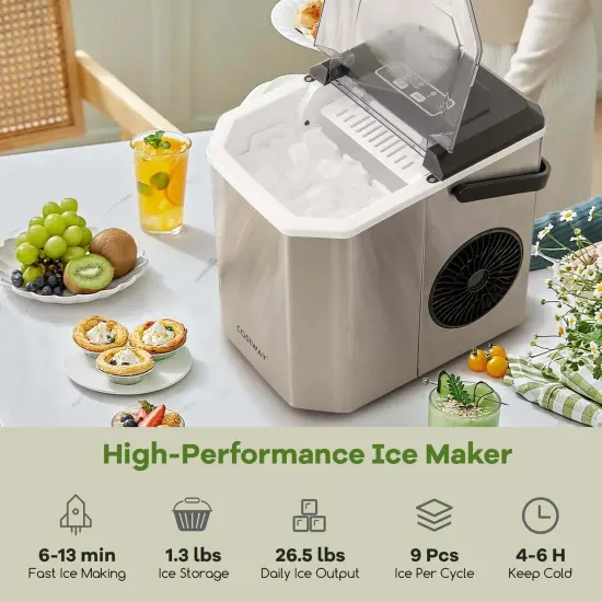Costway Countertop Ice Maker Portable Ice Making Machine 6-13 Mins 9 Ice 26.5 lbs/24 Hrs Black/Silver {4}