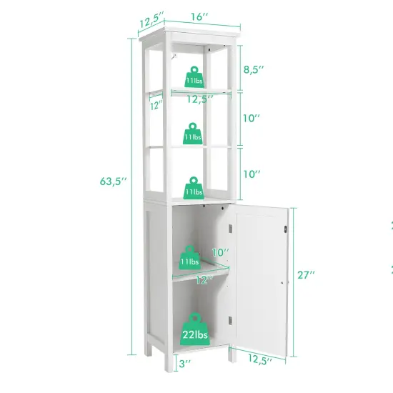 Costway Bathroom Floor Storage Cabinet Freestanding Linen Tower W/ 3-Tier Shelf & Door {4}