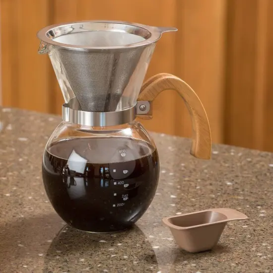 Pour-Over Coffee Maker Glass Carafe Stainless Steel Filter Scoop 22 Oz Capacity {5}