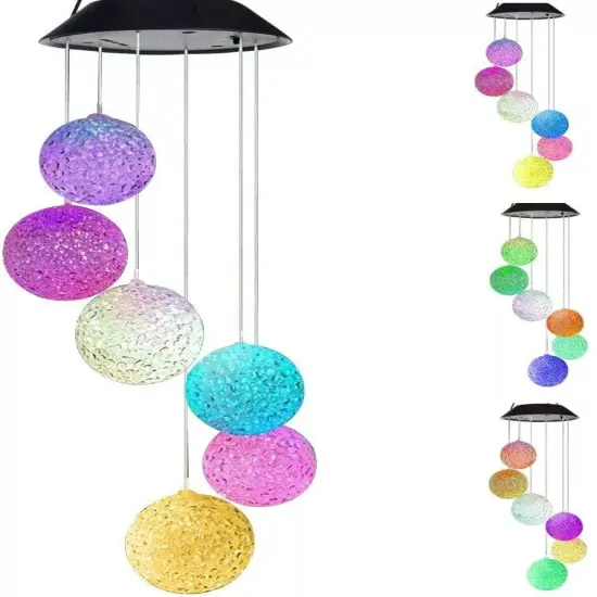 Solar Color Changing LED Ball Wind Chime Garden Yard Hanging Light Lamp Decor {1}