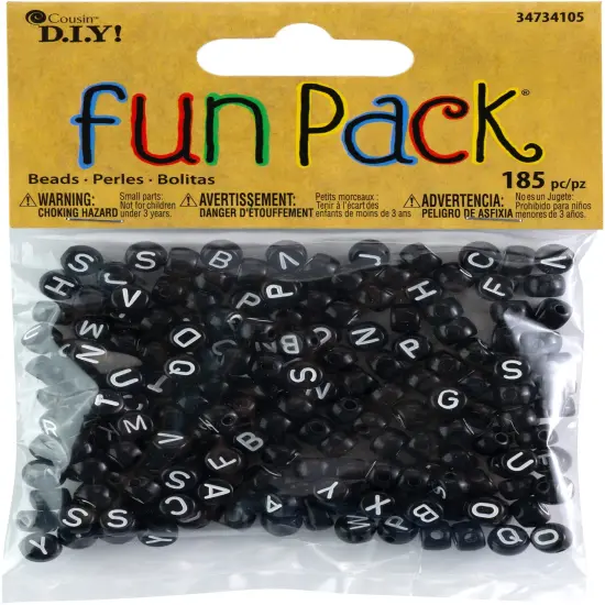 CousinDIY Fun Pack Acrylic Alphabet Beads-Round Black 185/Pkg {1}