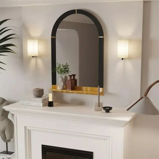 Modern Arched Mirror with Shelf 20 x 30" Gold Transitional Arch Mirror for Wall {3}