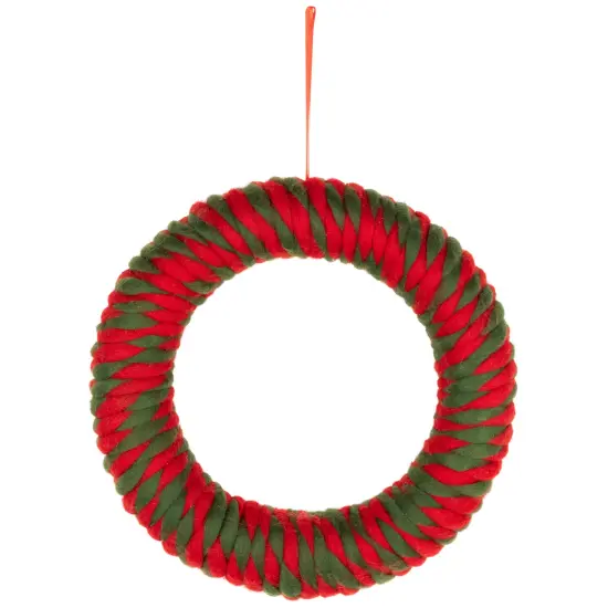 Northlight Twisted Yarn Plush Christmas Wreath - 13.5" - Unlit Red {3}