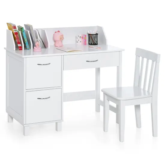 Costway Kids Wooden Study Desk & Chair Writing Table w/Drawer Storage Cabinet {9}