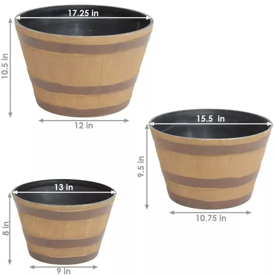 Resin Rustic Cask Outdoor Planter 13 in, 15 in, 17 in - Set of 3 {2}