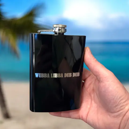8oz Black Wubba Lubba Dub Dub Flask {2}
