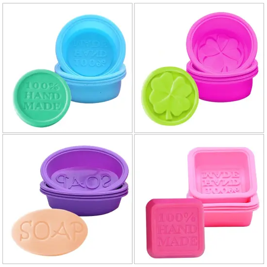 20 Pieces Silicone Soap Making Molds, Square Round Oval Shaped, FineGood Soft Cupcake Muffin Baking Pan for DIY Homemade Craft, Food Grade - Pink, Blue, Rose Red, Purple {6}