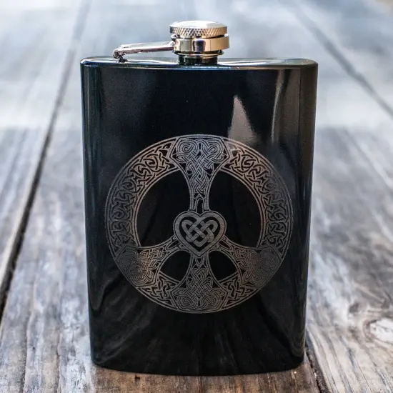 8oz BLACK Celtic Love and Peace Flask {5}