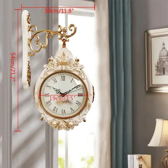 Double-Sided Wall Mounted Clock Accurate Pointer Clock Vintage Hanging Clock {3}