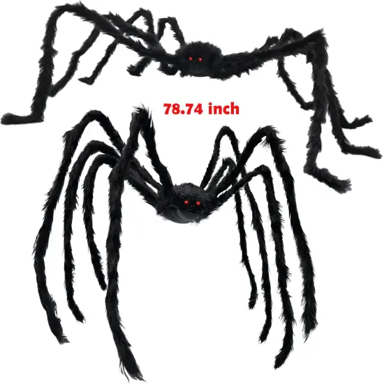 2 Pieces Giant Spiders Halloween Decorations Outdoor Indoor 6.5Ft Extra Large Poseable Fuzzy Black Spider Scray Party Favor Haunt House Home Garden Web Decor {2}