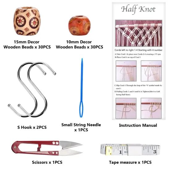 121 Pieces Macrame Kit, Macrame Supplies 3mm x 109Yards Macrame Cord for Macrame Kits for Adults Beginners, with Accessories Like 100Pcs Beads and 10Pcs Wooden Rings for Macrame Plant Hanger Kit {5}