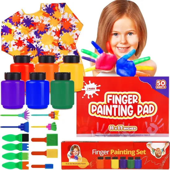 Toddler Washable Finger Paint Set with Sponge Tools, Large Paint Pad, Tempera Paints, and Smock {1}