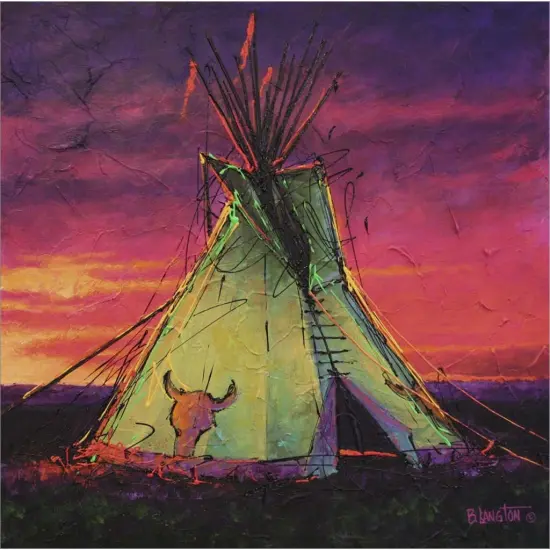 Sunset Tipi by Bruce Langton 12" x 12" Canvas Wall Art {2}