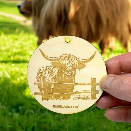 Ornament - Highland Cow Raw Wood {6}