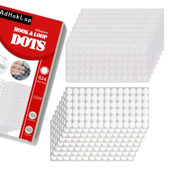 1200 Pieces (600 Pairs) Thin Clear Dots with Adhesive Hook and Loop Nylon Transparent Sticky Back Glue Tapes 0.59 Inch Diameter Fastener for School Classroom Teacher Supplies (Clear) {2}