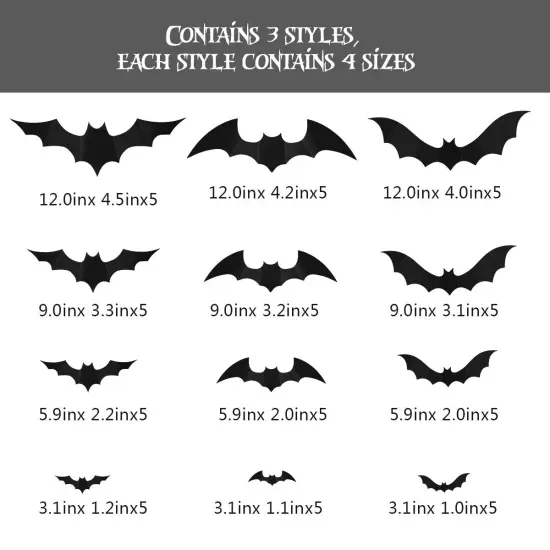 60 Pieces Halloween 3D Bats Decoration, 4 Sizes Realistic PVC Scary Bats Window Decal Wall Stickers for DIY Home Bathroom Indoor Hallowmas Decoration Party Supplies {3}