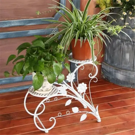2x 2Tier Tall Metal Plant Stand Flower Pot Holder Rack Display Garden Home Decor {3}