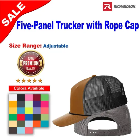 Richardson&reg; Five Panel Trucker with Rope Cap Black/ Charcoal {2}