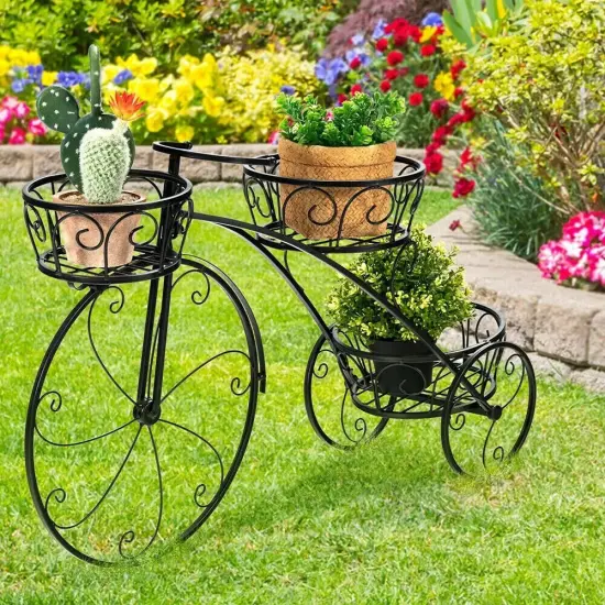 Bicycle Shape Plant Stand Wrought Iron Tricycle Planter Home Garden Patio Decor {3}