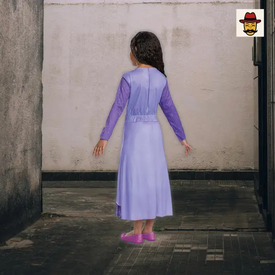 Girls Classic Disney Wish Asha Costume, Purple Dress Glitter Sleeves Magical Outfit {4}