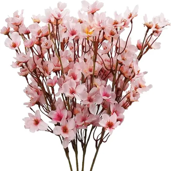 4Pcs Artificial Cherry Blossom Flower, Silk Peach Flowers Fake Plants Arrangement for DIY Garden Home Wedding Party Decor Pink {1}