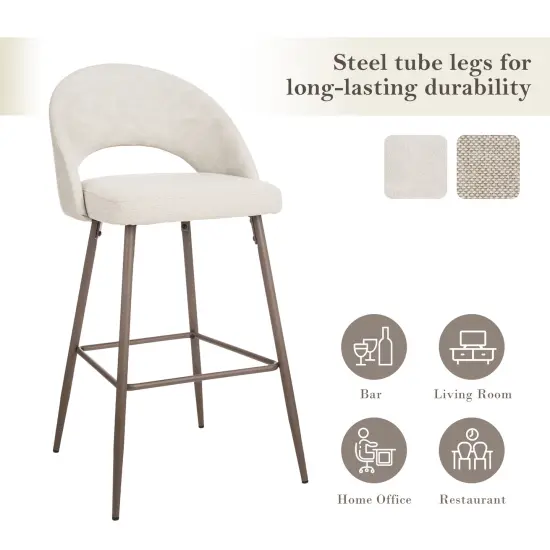 Set of 2 Fabric / Leatherette Bar Stool with Metal Brown Tapered Legs Light grey {5}