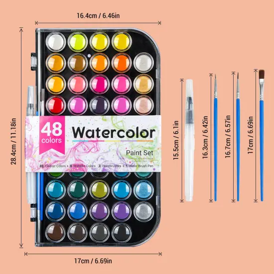 40+8 Watercolor Paint Set, Washable Water Color Paint Sets for Kids Adult Beginner, Non-toxic Watercolors with 3 Brushes 1 Refillable Water Brush Pen and Palette, Artists Watercolor Set, Art Supplies {2}