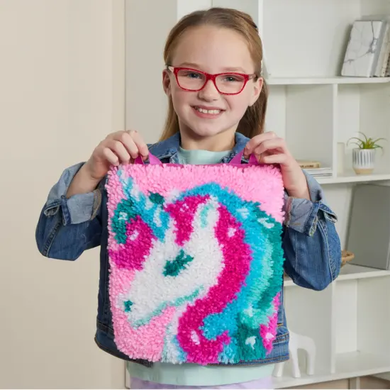 LatchKits Latch Hook Kits for Kids – Kids Crafts, Arts and Crafts, Yarn Art, Wall Hanging & Mini-Rugs, Craft Supplies, Pre-Cut Yarm, Easy Pattern, Hook Included, Arts & Craft, Ages 6+, Unicorn {3}
