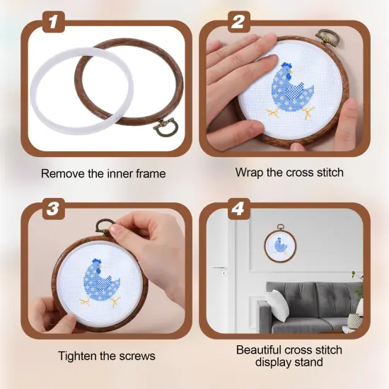 3 Pieces 3 Inch Embroidery Hoop Set, Cross Stitch Ornament Frames, Embroidery Hoop Imitated Wood Display Frame for Art Craft Sewing and Hanging Decor {4}