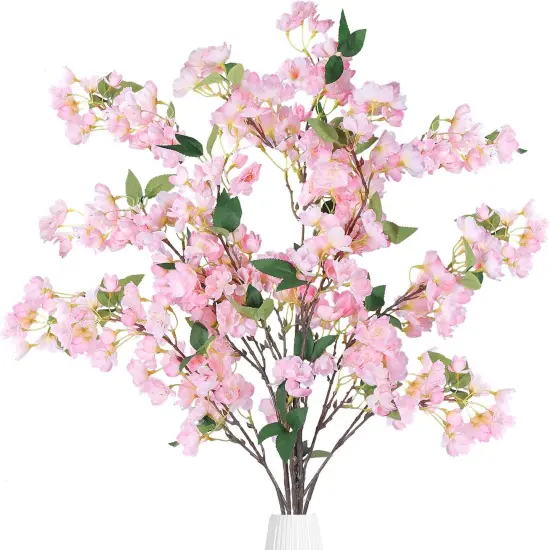 Artificial Cherry Blossom Flowers 3 Pcs Faux Cherry Blossom Stems Faux Silk Cherry Blossom Branches 35.4&rsquo;&rsquo; Fake Flowers Long Stems for Vase Arrangements Home Wedding Table Decor (Pink) {1}