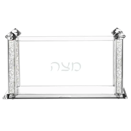 Crystal Square Matzah Box with Decorative Gemstones Gold/Silver {5}