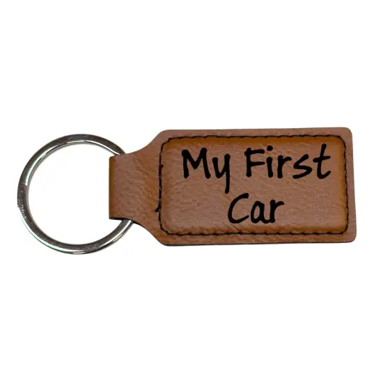 Keychain - Rectangle - My first car - Leather Rustic/Gold {2}