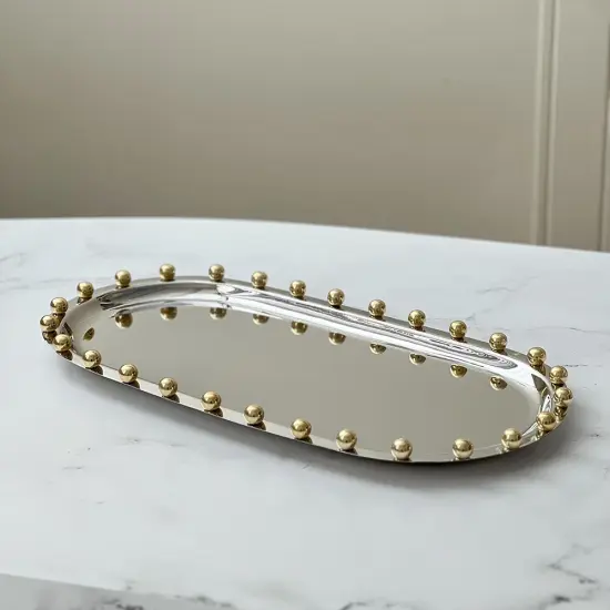 Stainless Steel Tray with Gold Balls {1}