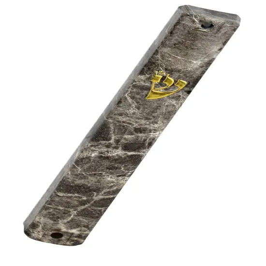 Marble Mezuzah Case with Gold Shin {1}