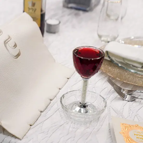 Crystal Kiddush Cup with Gemstone Stem and Tray By Kinor Decor Silver Gemstones {2}