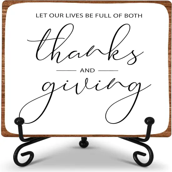 Let Our Lives Be Full Of Both Thanks And Giving Plaque Wooden Sign Table Decor {1}