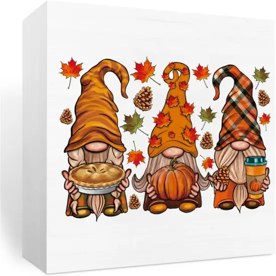 Fall Decor Gnomes Pumpkin Wooden Box Sign Table Decor {1}