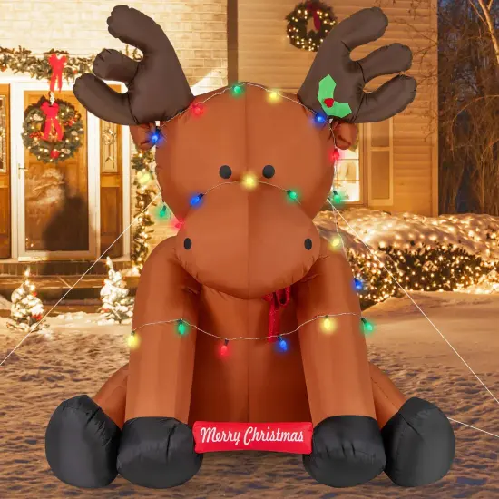Costway 8.5 FT Tall Christmas Inflatable Reindeer Decoration with 24 LED String Lights {4}