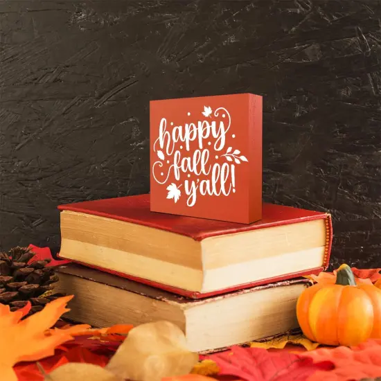 Happy Fall Y'all Wooden Box Sign Fall Tabletop Decor {2}