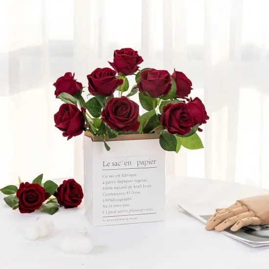 12PCS Artificial Roses Silk Flowers Fake Roses Bouquet Long Stem {3}