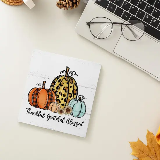 Thankful Grateful Blessed Pumpkin Wood Box Sign Table Decor {5}