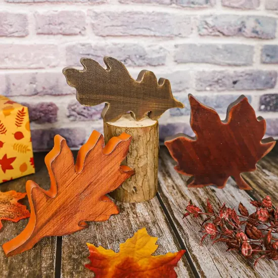 3Pcs Fall Wooden Retro Maple Leaves Tabletop Decor {3}