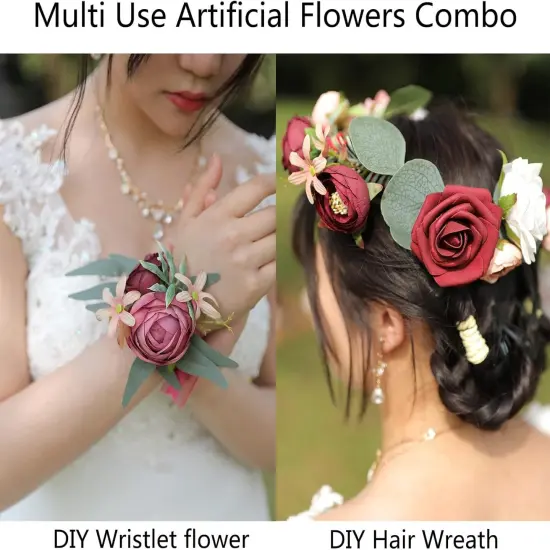 Artificial Flowers Combo Set Bouquets (Burgundy) {4}