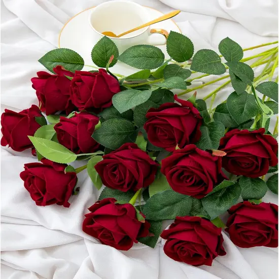 12PCS Artificial Roses Silk Flowers Fake Roses Bouquet Long Stem {1}