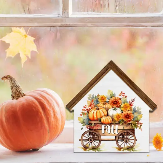 Pumpkin House Wood Block Sign Fall Table Decor {4}