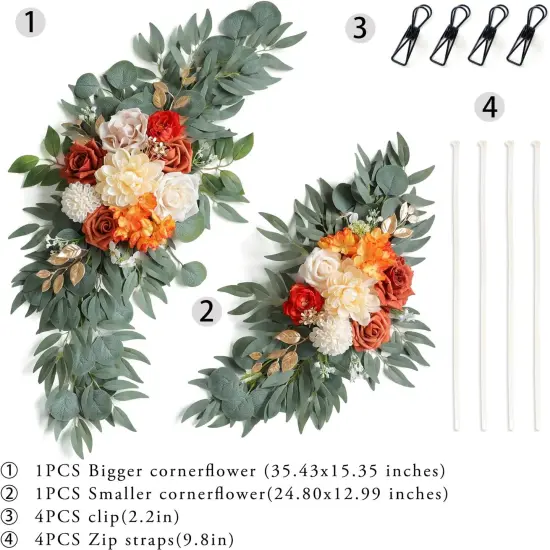 Pack of 2 Wedding Arch Flowers - Burnt Orange & Ivory {3}
